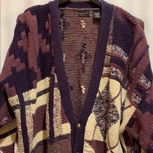 VTG STRUCTURE CARDIGAN SWEATER SZ XL HAND KNIT